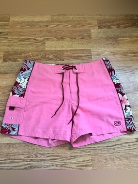 Vintage Rare Mens Surf Pink Board Shorts with Floral Side Panels